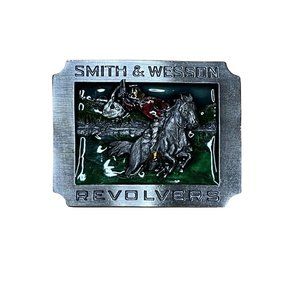 Smith & Wesson 1990 Pewter Belt Buckle Bergamot F-300 Firearms Green Red Glaze